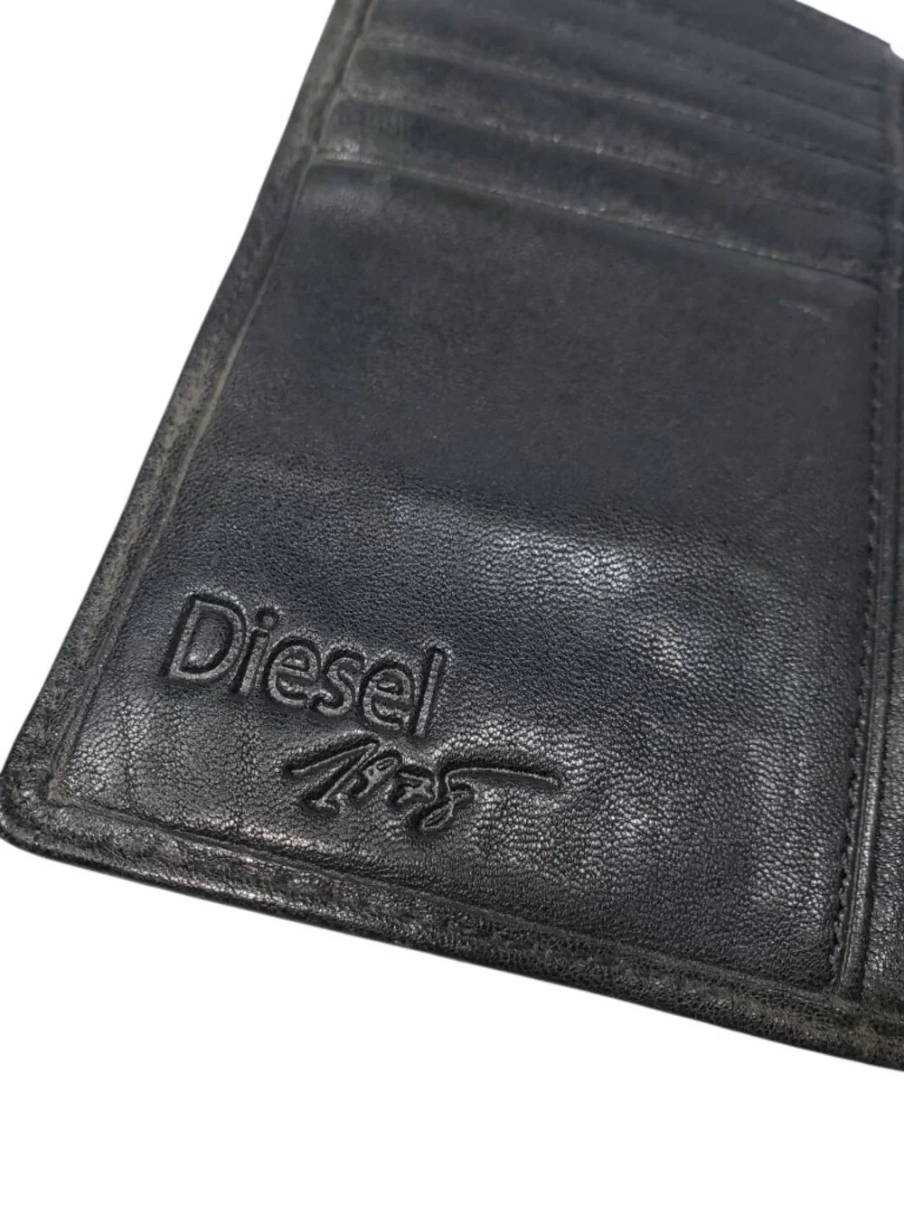 Vintage Y2K Diesel Bi-Fold Wallet w/Charm Black Leather Zipper Magnetic-Snap